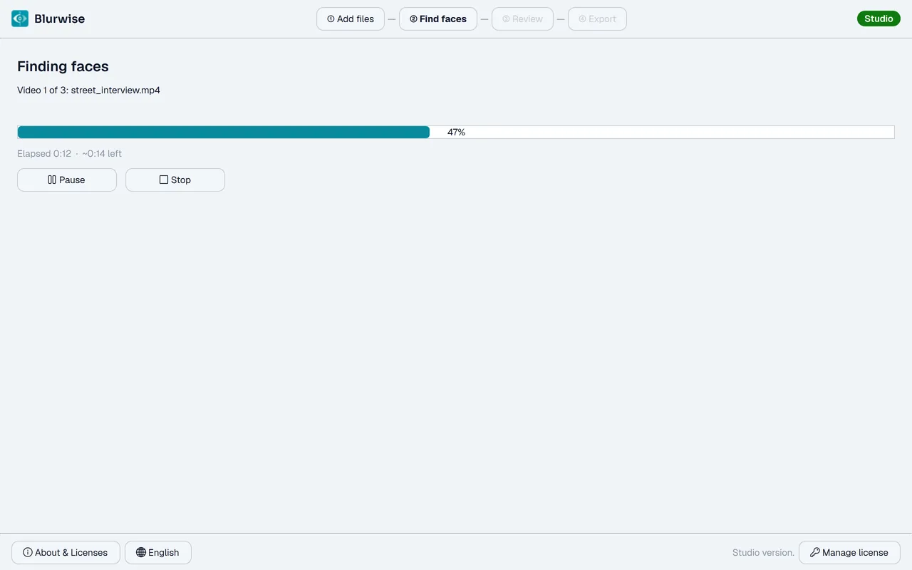 Blurwise analysis progress screen